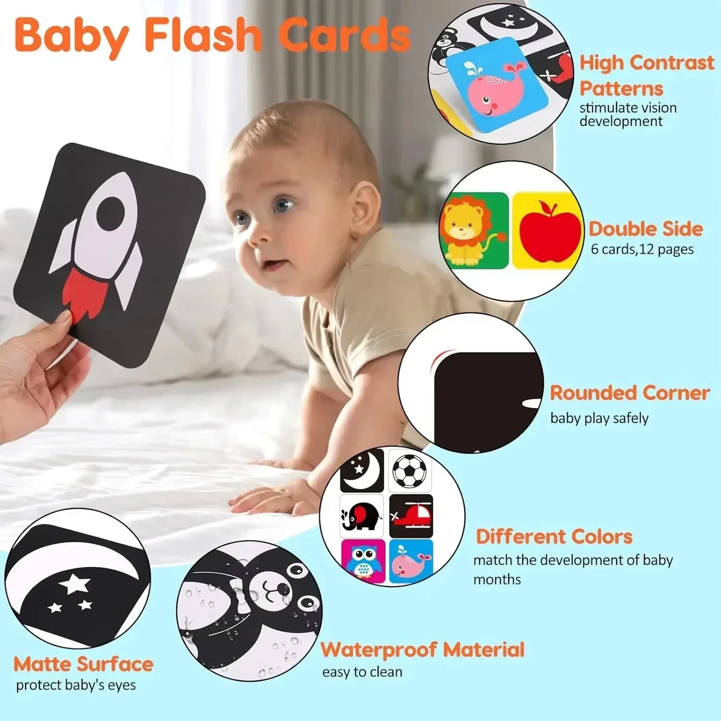 Black and White Baby Book Montessori Baby Toys 0-3 Years Colorful Flashcard High Contrast Visual Book Sensory Toys for Toddler