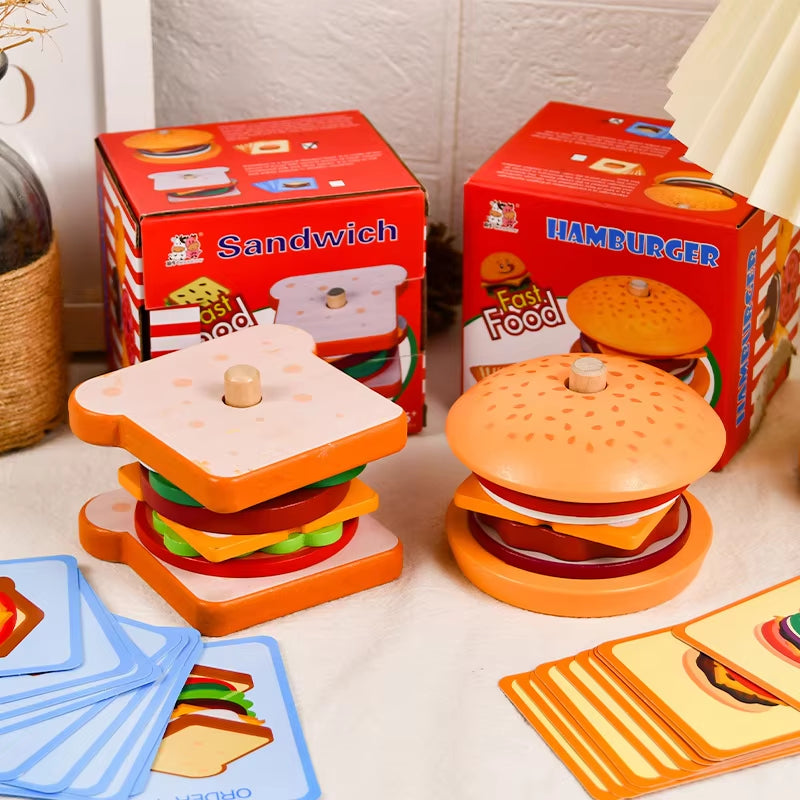 Montessori Wooden Play Food Set – Encouraging Fine Motor Skills Through Stacking & Sorting Fun!