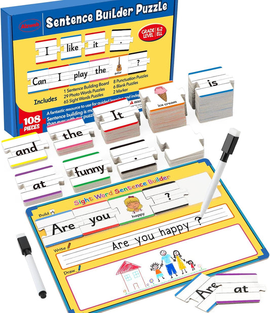 Sentence Building & Sight Word Game – Montessori Reading & Phonics Toy for Kindergarten to 2nd Grade – Classroom Must-Have for Teachers, Special Education, and Speech Therapy Learning Fun