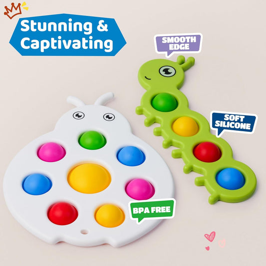 Montessori Fidget Popper Sensory Toys for Babies 10+ Months – 2-Pack Busy Toys for Toddlers Ages 1-3 – Push & Pop Bubble Toys for Fine Motor Skills, Travel & Stress Relief Fun