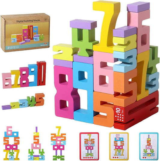 Wooden Number Building Blocks – Montessori-Inspired Math Learning Toys for Kids (20 Pcs)
