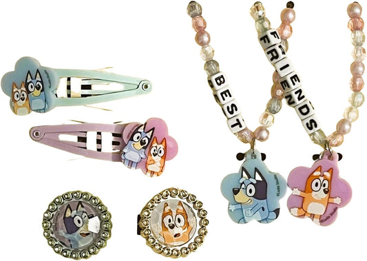Bluey BFF Jewelry Box Set for Girls – 6-Piece Toy Set with Rings, Bead Bracelets & Hair Clips – Dress-Up Accessories for Toddlers & Kids Ages 3+