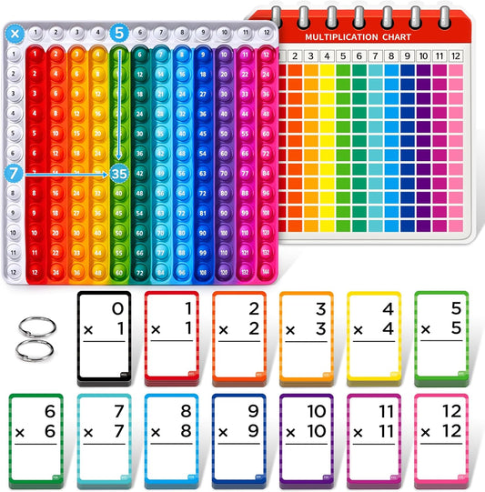 Multiplication Flash Cards & Pop Fidget Mat – 156 Hole-Punched Math Flashcards for Kids Ages 8+, Times Tables for Grades 3-6