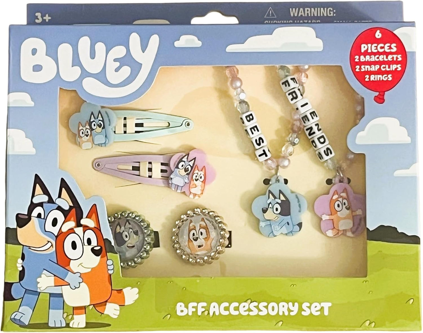 Bluey BFF Jewelry Box Set for Girls – 6-Piece Toy Set with Rings, Bead Bracelets & Hair Clips – Dress-Up Accessories for Toddlers & Kids Ages 3+
