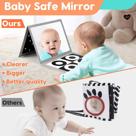 High Contrast Baby Sensory Set – Black & White Flash Cards, Tummy Time Mirror & Brain Development Toys for Newborns 0–6 Months – Stimulating Visual Toy & Shower Gift for Baby Boys & Girls 