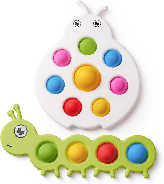 Montessori Fidget Popper Sensory Toys for Babies 10+ Months – 2-Pack Busy Toys for Toddlers Ages 1-3 – Push & Pop Bubble Toys for Fine Motor Skills, Travel & Stress Relief Fun