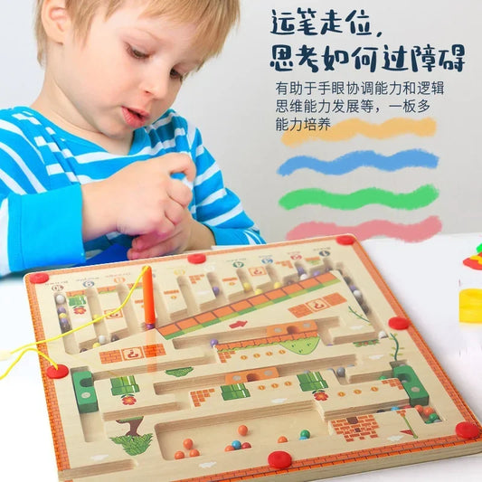 ✨ “Wooden Magnetic Number & Color Maze 🎨🔢 | Montessori Sensory Toy for Fine Motor Skills, Low Vision & Early Learning”