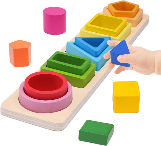 🌈 Montessori Toys for 1+ Year Old – Wooden Stacking & Color Sorting Educational Toys for Toddlers Ages 1-3 | Preschool Learning Activities & Shape Games | Birthday Gifts for Boys & Girls Age 1 2 3