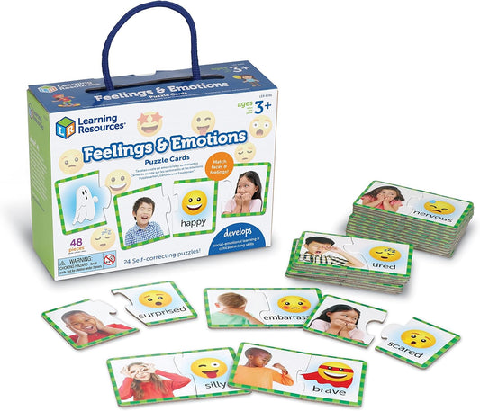 Feelings & Emotions Puzzle Cards – 48-Piece Social Skills Game for Kids Ages 3+ | Autism-Friendly Learning Materials, SEL & Speech Therapy Tools, Educational Toy for Emotional Intelligence