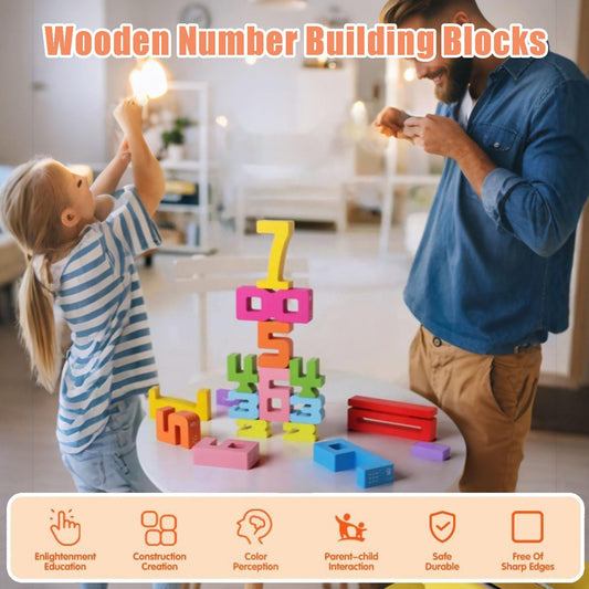Wooden Number Building Blocks – Montessori-Inspired Math Learning Toys for Kids (20 Pcs)