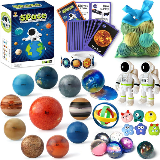 Solar System Slime Toy Set for Kids – STEM Space Sensory Toys with Planets, Astronaut, Alien Monsters & Mesh Storage Bag – Educational Non-Toxic Toys for Boys & Girls Ages 3-10, Great for Autism & Learning Play