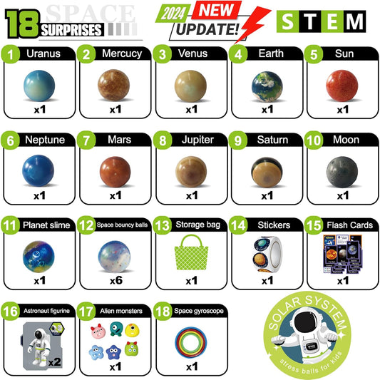 Solar System Slime Toy Set for Kids – STEM Space Sensory Toys with Planets, Astronaut, Alien Monsters & Mesh Storage Bag – Educational Non-Toxic Toys for Boys & Girls Ages 3-10, Great for Autism & Learning Play