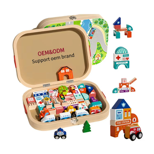 Wooden Educational Building Blocks – Fun City Construction & Stacker Set for Toddlers | Autism-Friendly Learning Toy