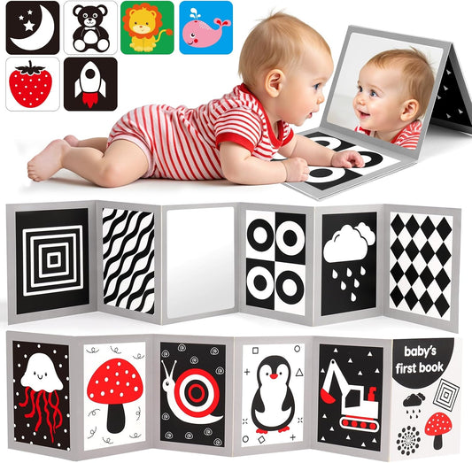 High Contrast Baby Sensory Set – Black & White Flash Cards, Tummy Time Mirror & Brain Development Toys for Newborns 0–6 Months – Stimulating Visual Toy & Shower Gift for Baby Boys & Girls 