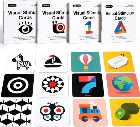 High Contrast Baby Flashcards – 80 Cards (160 Pages) for Visual Stimulation | Black & White and Colorful Learning Activity Cards for Infants 0-36 Months
